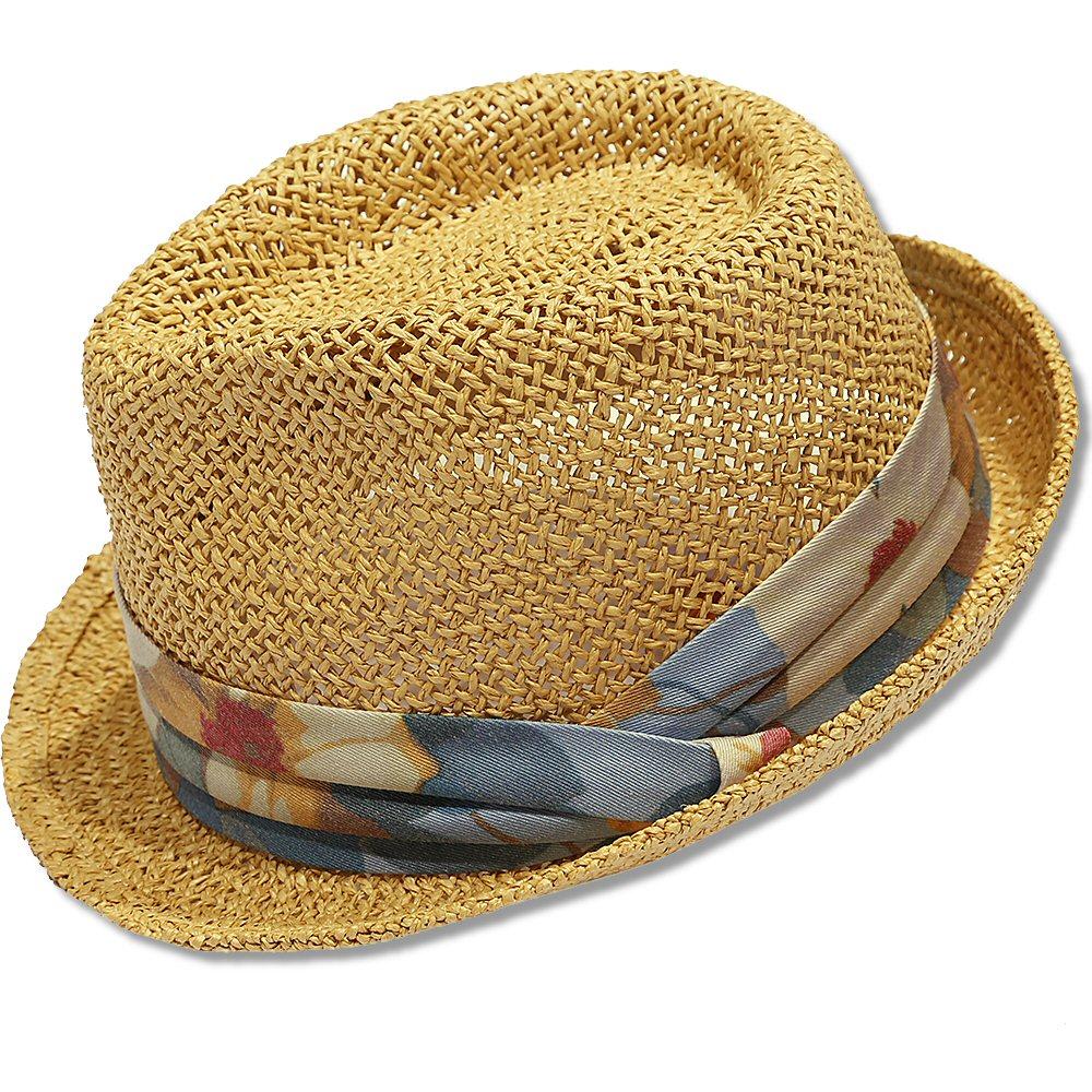 /Penguin Retro 50's Hawaii Straw Small Brim Trilby Hat Floral Band S/M